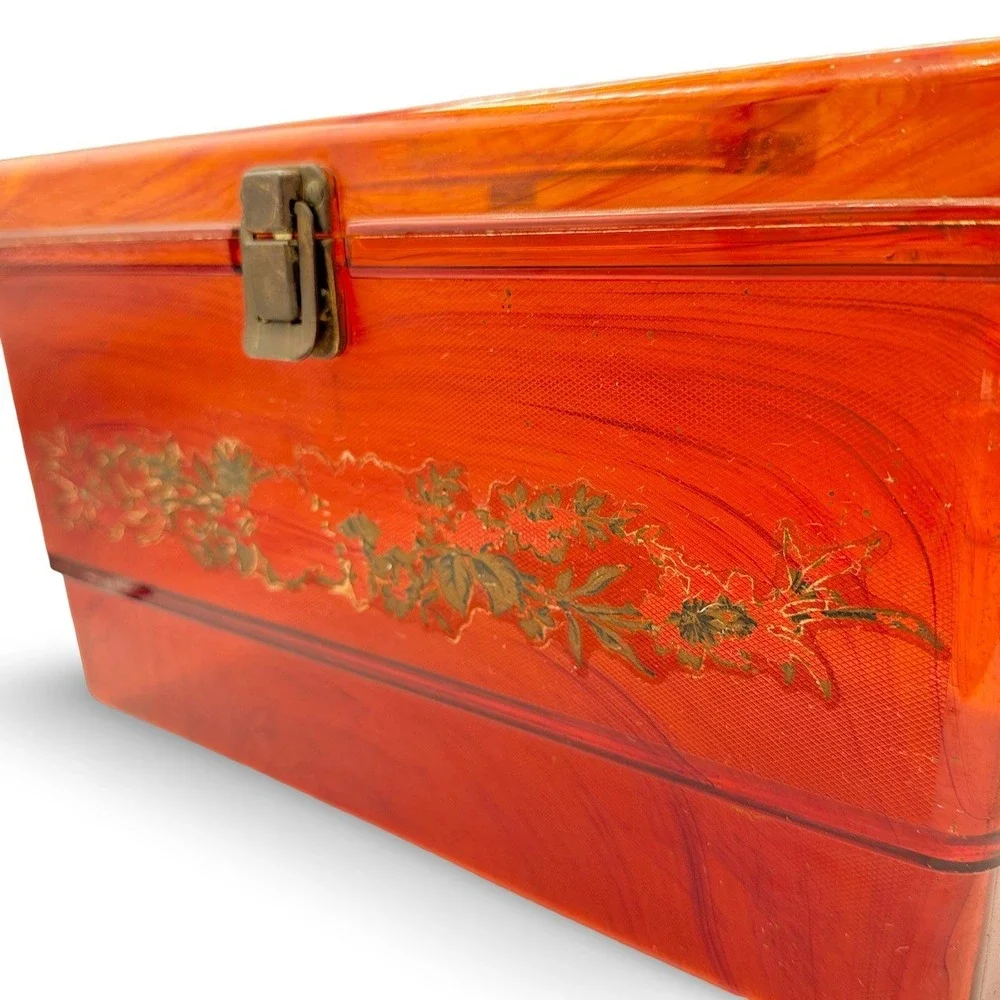Vintage Wilson Wil-Hold Orange Plastic Sewing Box Amber Translucent Tray USA 14